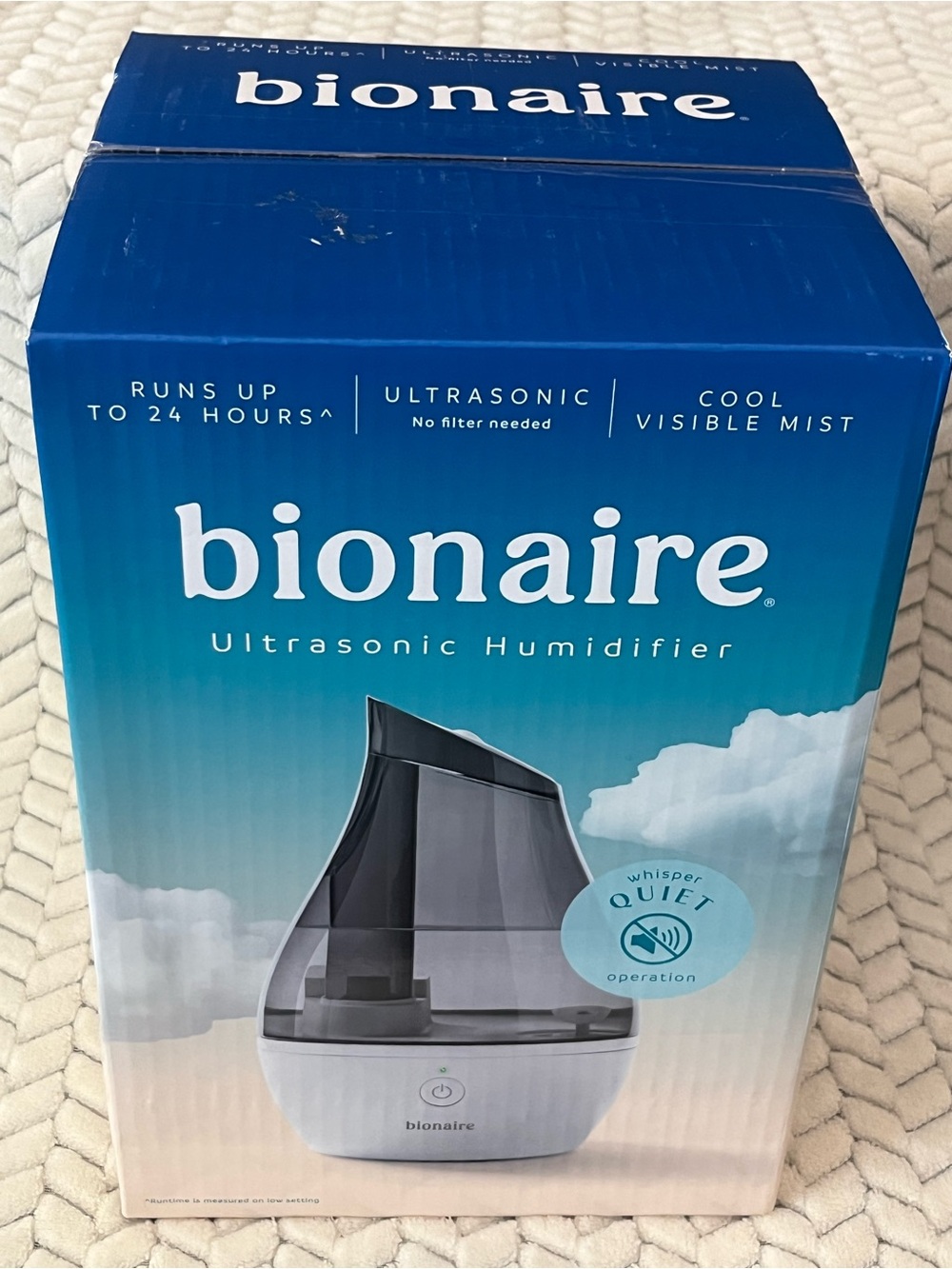Bionaire Ultrasonic Cool Mist Humidifier 0.5 Gallon 24 Hour Filter Free